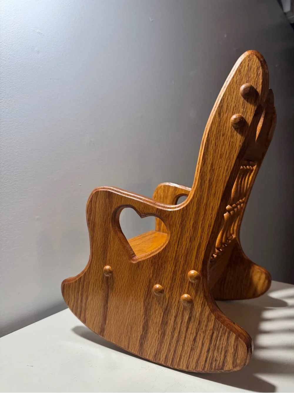 Handcrafted Oak Heart Rocking Chair Accent - Oak Finish